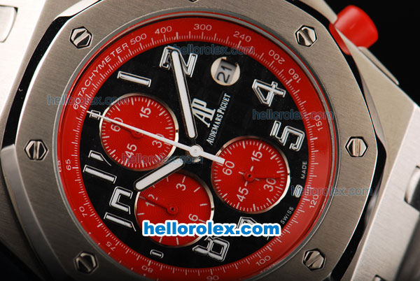 Audemars Piguet Royal Oak Offshore Japanese Miyota Quartz Movement with Black/Red Dial and Silver Case-SS Strap - Click Image to Close
